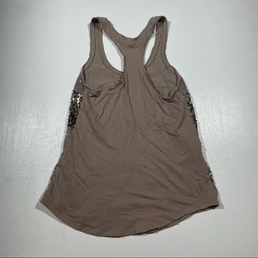 Express Dreamweight Cotton Stripe Sequin Glitter Tank Top New Years Eve Tan Lace - Picture 6 of 6
